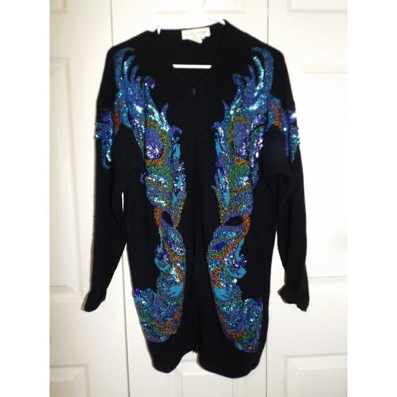 Outlander Sweaters - Vintage Outlander L 1-button long cardigan long sleeve sequins metallic thread